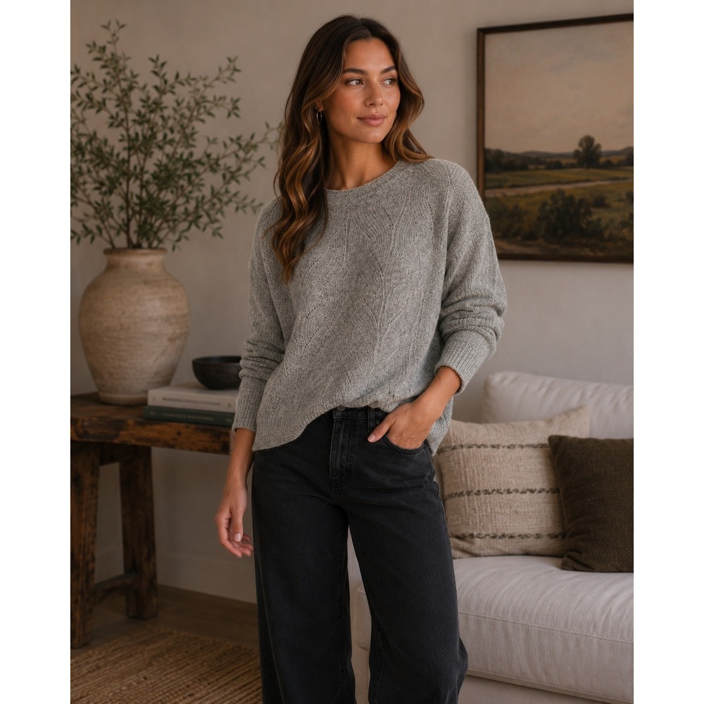 Anthropologie Sweater Women XL Gray Boho Coastal Grandma Soft Knit